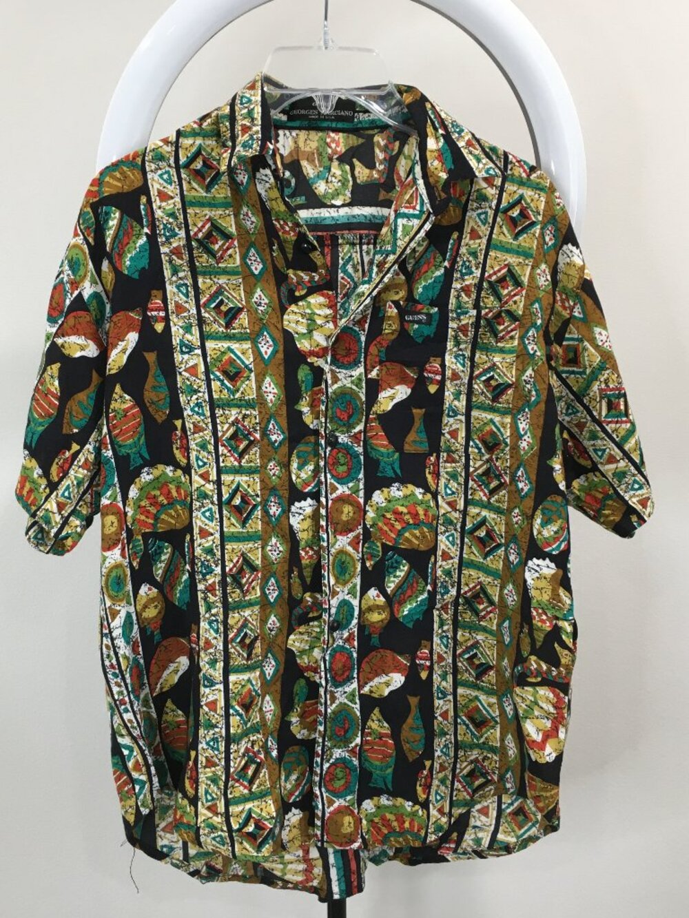 Vintage GUESS by Georges Marciano MultiColor Marine Printed s/s Button Shirt